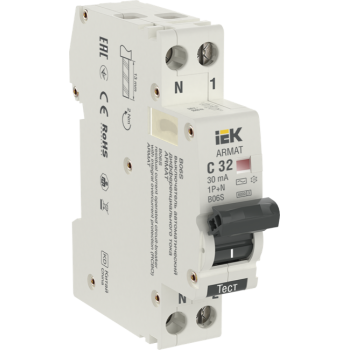 IEK ARMAT Автоматический выключатель дифференциального тока B06S 1P+NP C32 30мА тип AC (18мм) - AR-B06S-1N-C32C030