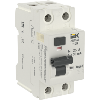 IEK ARMAT Выключатель дифференциального тока R10N 2P 25А 30мА тип AC - AR-R10N-2-025C030