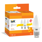IEK Лампа светодиодная C35 свеча 7Вт 230В 3000К E14 (3шт/упак)