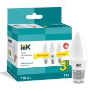 IEK Лампа светодиодная C35 свеча 7Вт 230В 4000К E14 (3шт/упак)