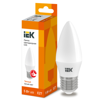 IEK Лампа светодиодная C35 свеча 5Вт 230В 3000К E27 - LLE-C35-5-230-30-E27
