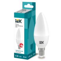 IEK Лампа светодиодная C35 свеча 5Вт 230В 4000К E14