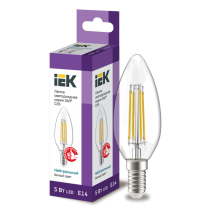 IEK Лампа светодиодная C35 свеча прозрачная 5Вт 230В 4000К E14 серия 360°