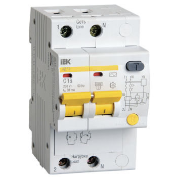 IEK Дифференциальный автоматический выключатель АД12 2Р 16А 30мА - MAD10-2-016-C-030