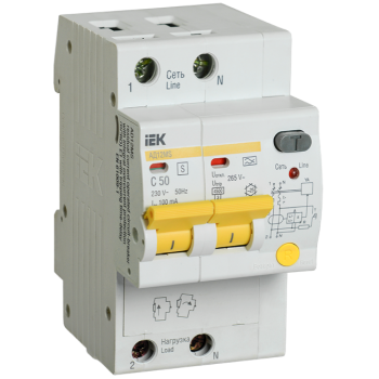 IEK Дифференциальный автоматический выключатель АД12MS 2Р 50А 100мА - MAD123-2-050-C-100