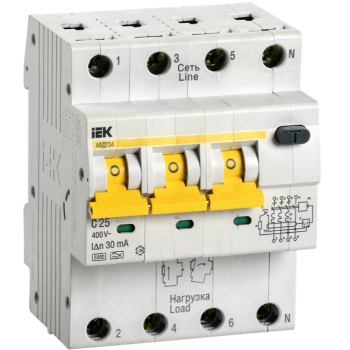 IEK Автоматический выключатель дифференциального тока АВДТ34 C25 30мА - MAD22-6-025-C-30