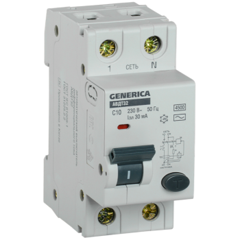 IEK Автоматический выключатель дифференциального тока АВДТ32 C10 GENERICA - MAD25-5-010-C-30